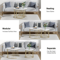 Wooden Twist Smudge Cross Design Round Coffee Table Set of 2 with Marble Top-Like Finish - WoodenTwist