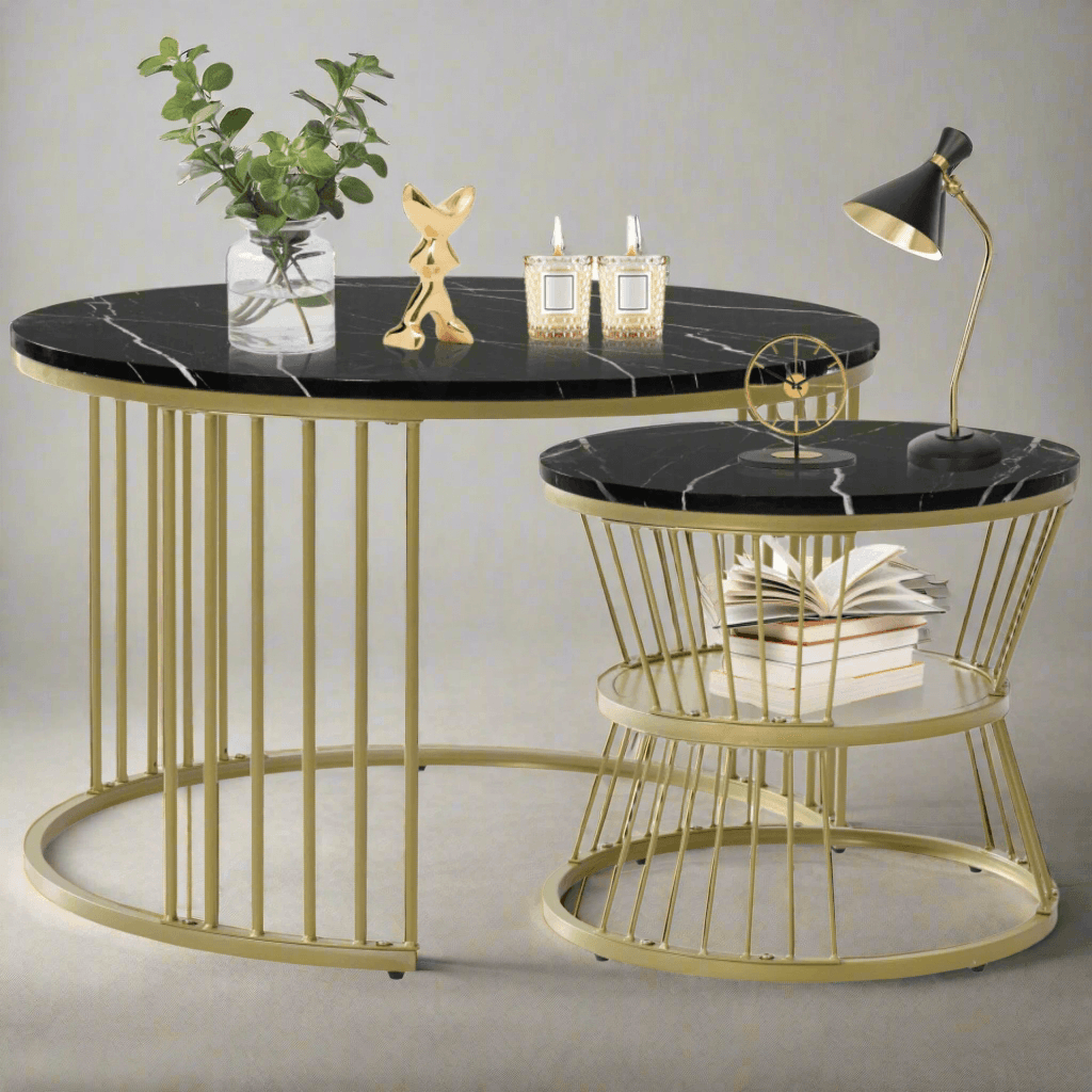 Wooden Twist Stylish Look Round Wrought Iron Coffee Table Set of 2 - WoodenTwist