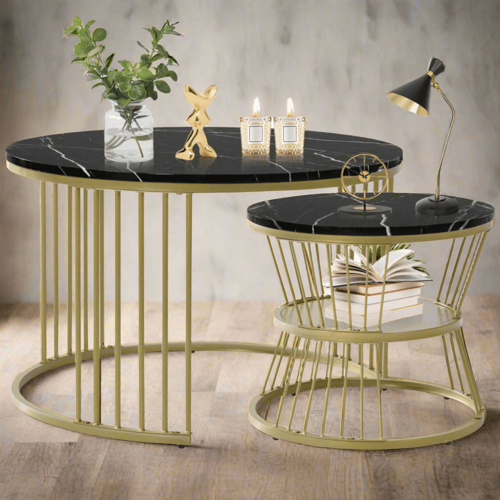Wooden Twist Stylish Look Round Wrought Iron Coffee Table Set of 2 - WoodenTwist
