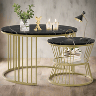 Wooden Twist Stylish Look Round Wrought Iron Coffee Table Set of 2 - WoodenTwist