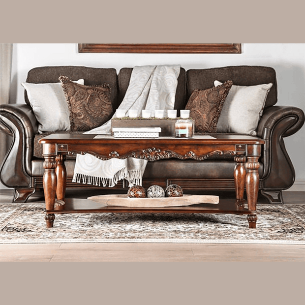 Teak Wood Hand Carved Rectangular Coffee Table - Front View