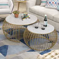 Wooden Twist Sylena Round Coffee Table with Marble Top-Like Finish (Set of 2) - WoodenTwist