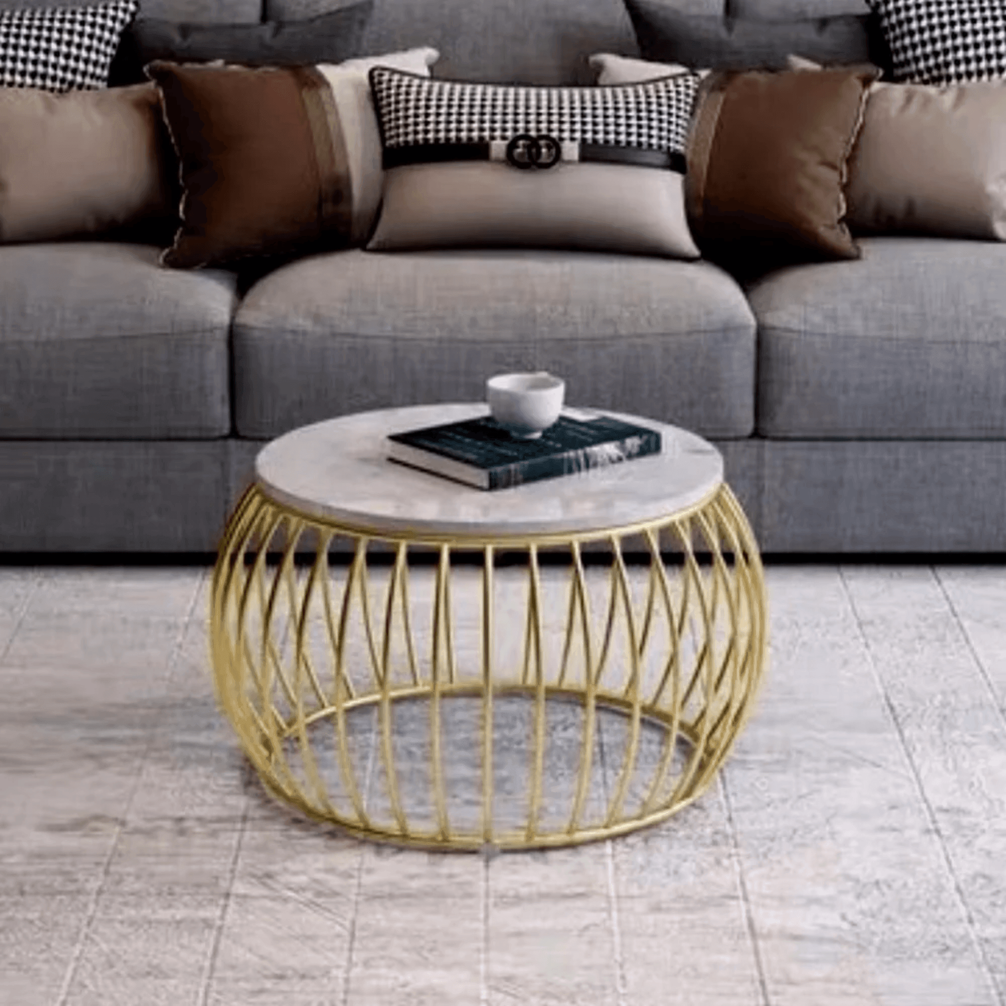 Wooden Twist Sylena Round Coffee Table with Marble Top-Like Finish for Modern & Elegant Living Room ( Set of 2 ) - WoodenTwis