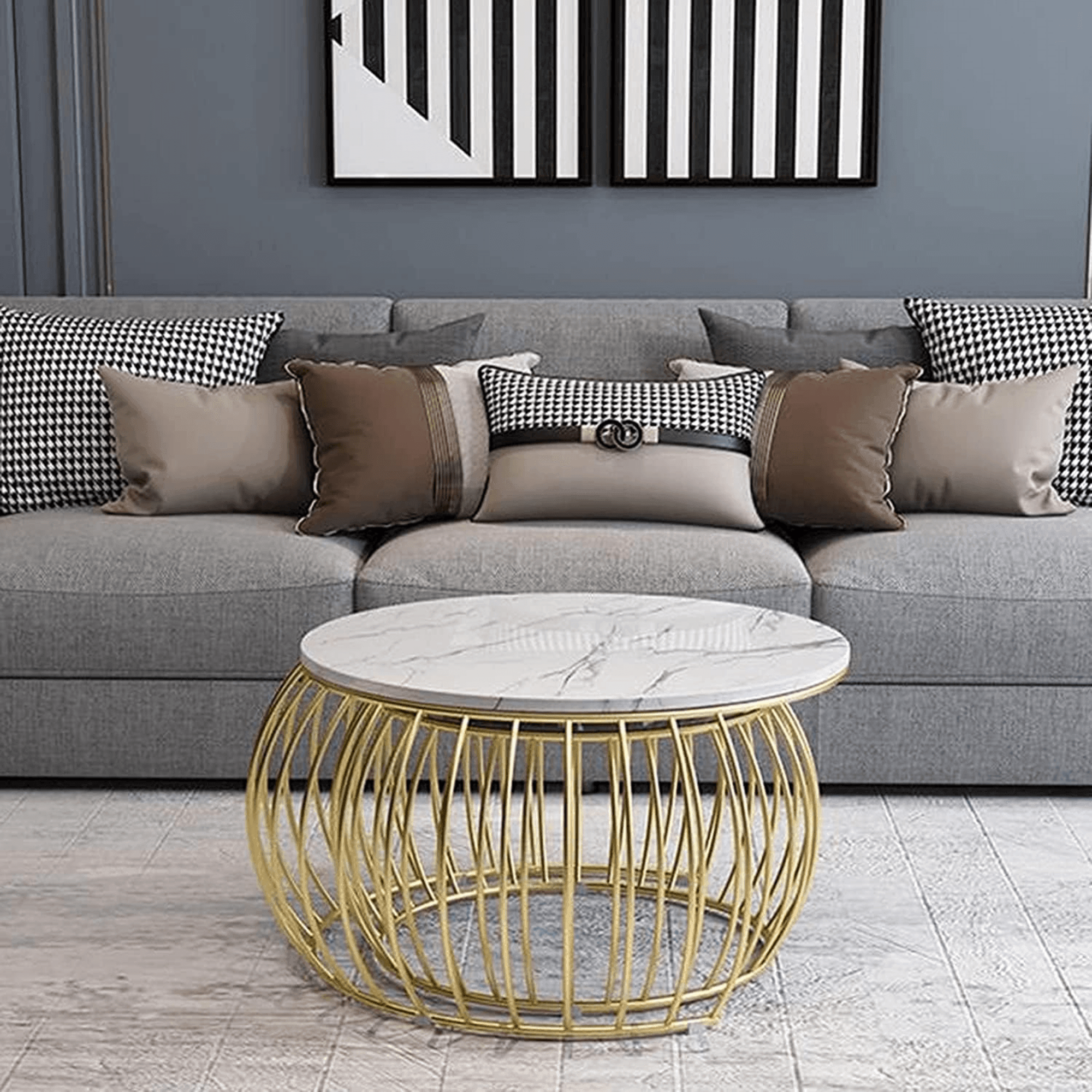 Wooden Twist Sylena Round Coffee Table with Marble Top-Like Finish for Modern & Elegant Living Room ( Set of 2 ) - WoodenTwis