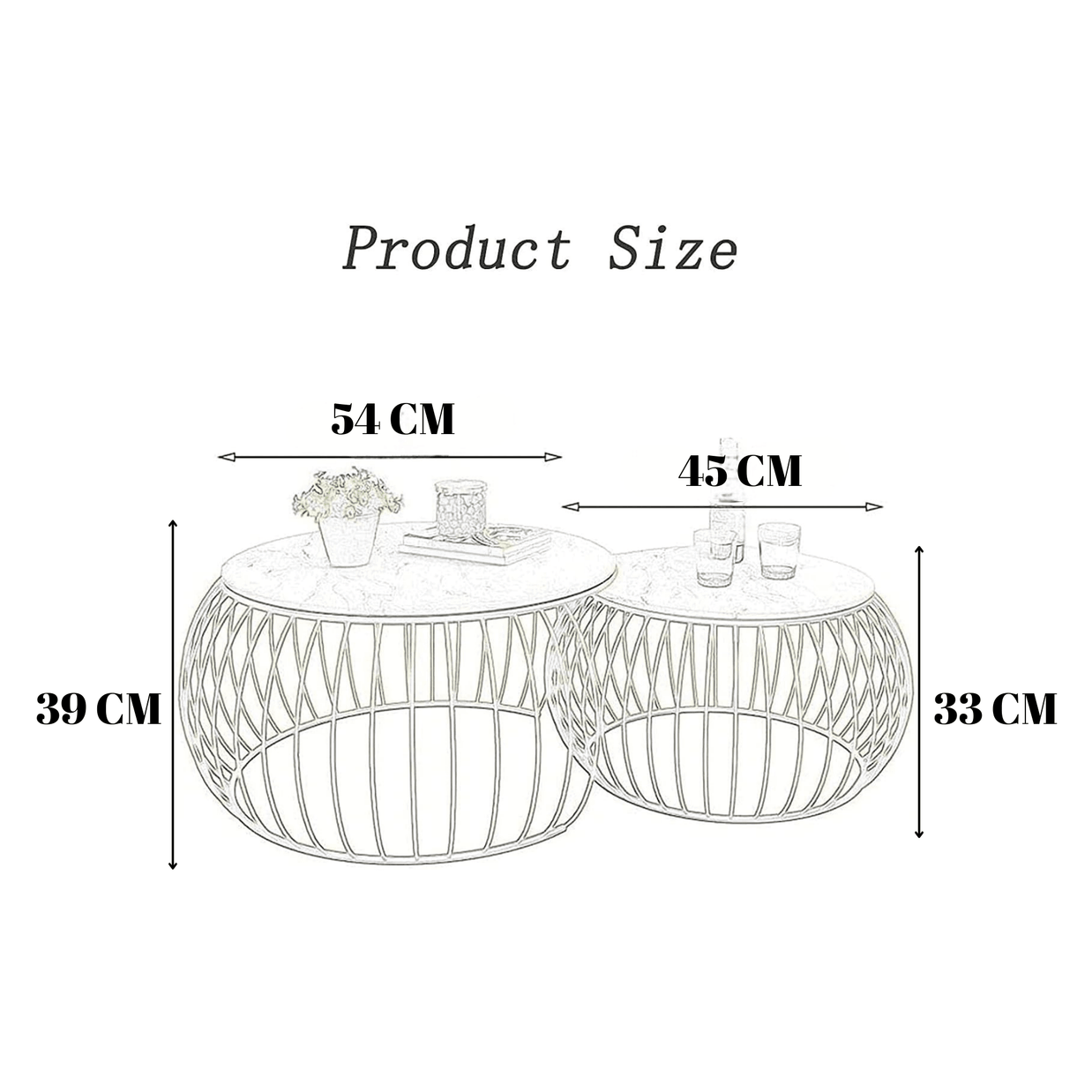 Wooden Twist Sylena Round Coffee Table with Marble Top-Like Finish for Modern & Elegant Living Room ( Set of 2 ) - WoodenTwis