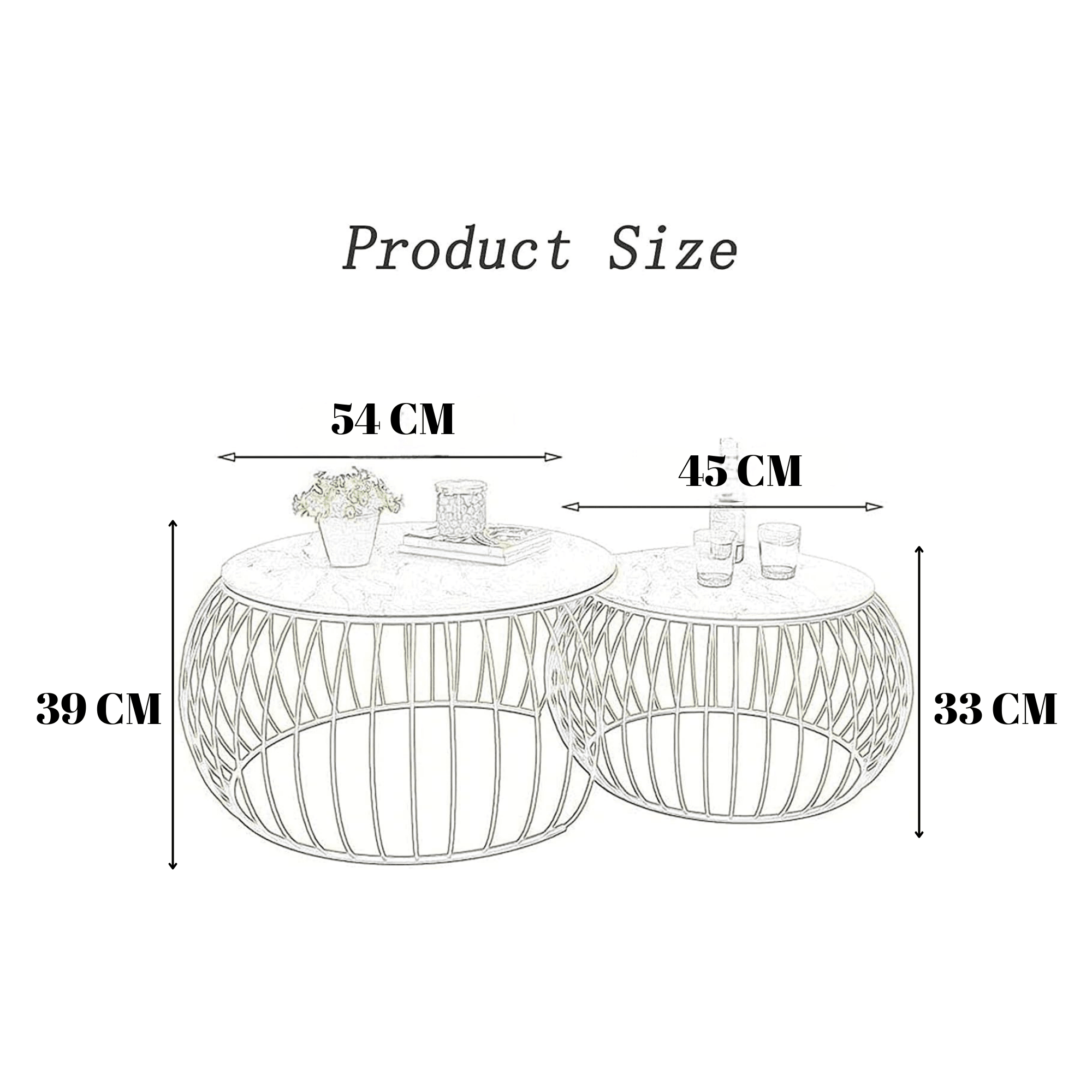 Wooden Twist Sylena Round Coffee Table with Marble Top-Like Finish for Modern & Elegant Living Room ( Set of 2 ) - WoodenTwis