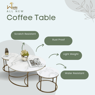 Wooden Twist Vibing Modern Contemporary Metal Base Marble Finish Laminated Top Nesting Coffee Table ( Set of 3 ) - WoodenTwis