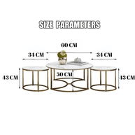 Wooden Twist Vibing Modern Contemporary Metal Base Marble Finish Laminated Top Nesting Coffee Table ( Set of 3 ) - WoodenTwis