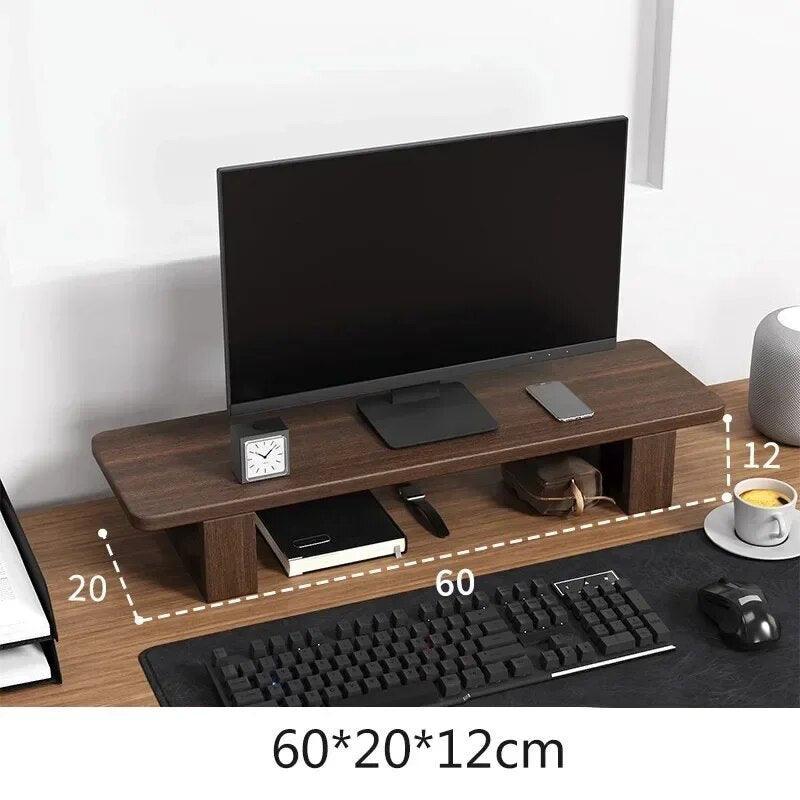 Wooden Twist Walnut Monitor Stand - Modern Desk Organizer, Adjustable ...
