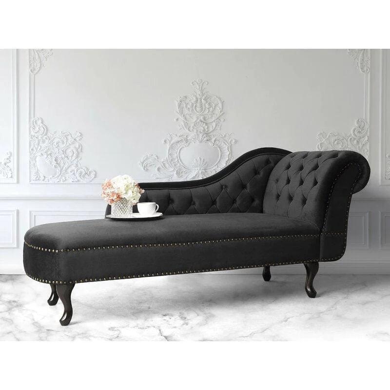 Tufted Solid Wood Chaise in Black
