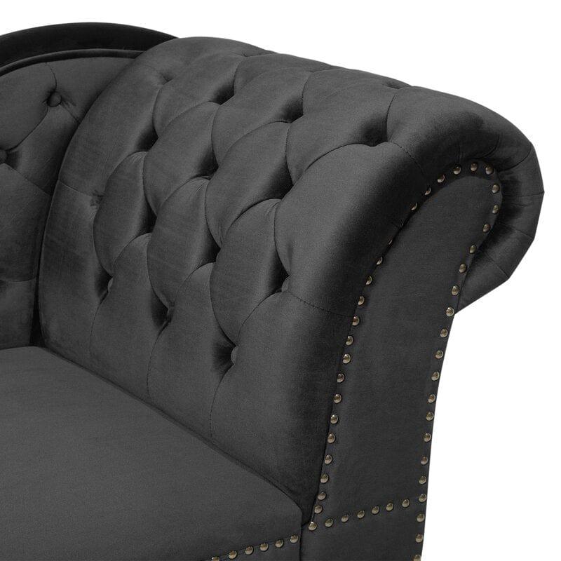 Wooden Twist Alfiler Tufted Modernize Solid Wood Couch Chaise Lounge ( Black ) - WoodenTwist