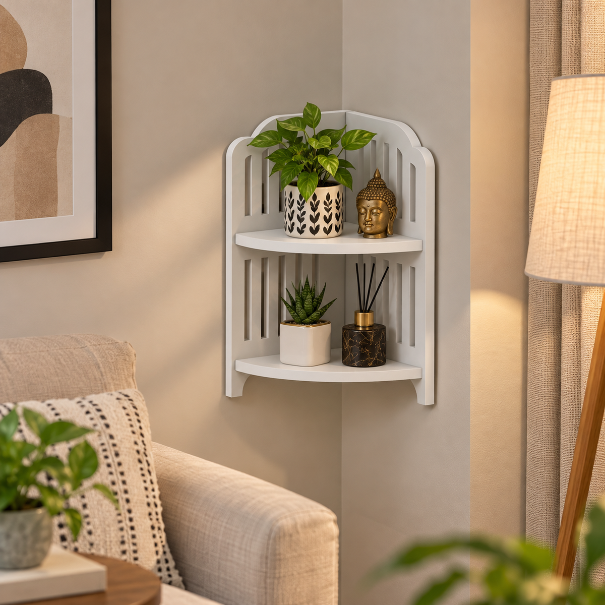 Elegante Designer Corner Wooden Shelf