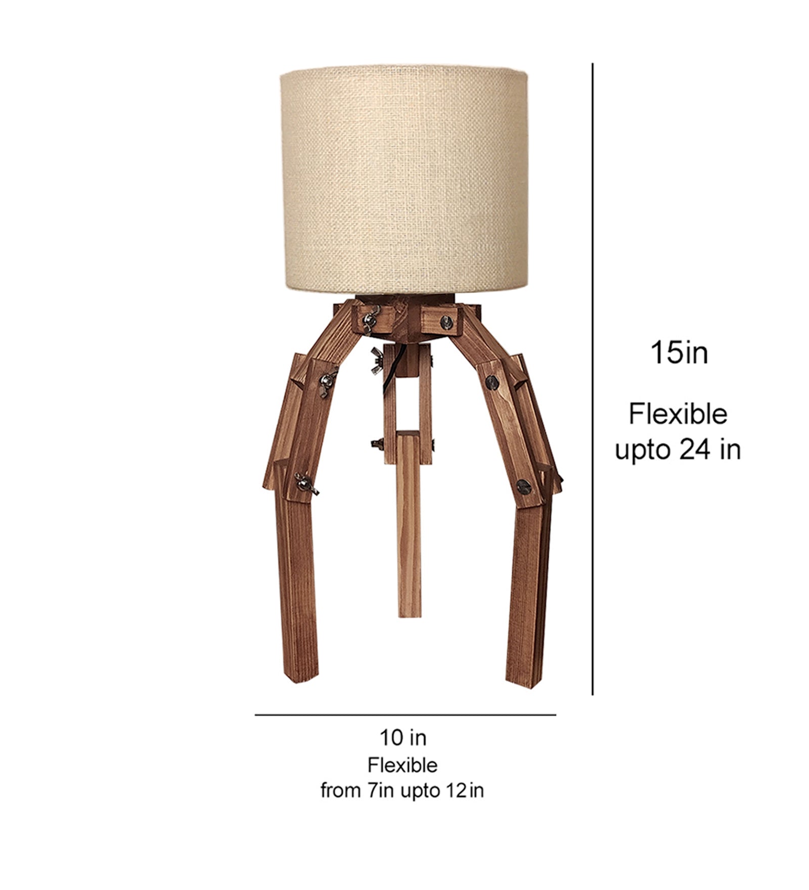 Crawler Brown Wooden Table Lamp with Yellow Printed Fabric Lampshade