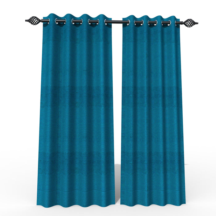 Fabrahome Light Filtering 7 Ft Rectangular Jute Fabric Curtain ( Blue ) - WoodenTwist