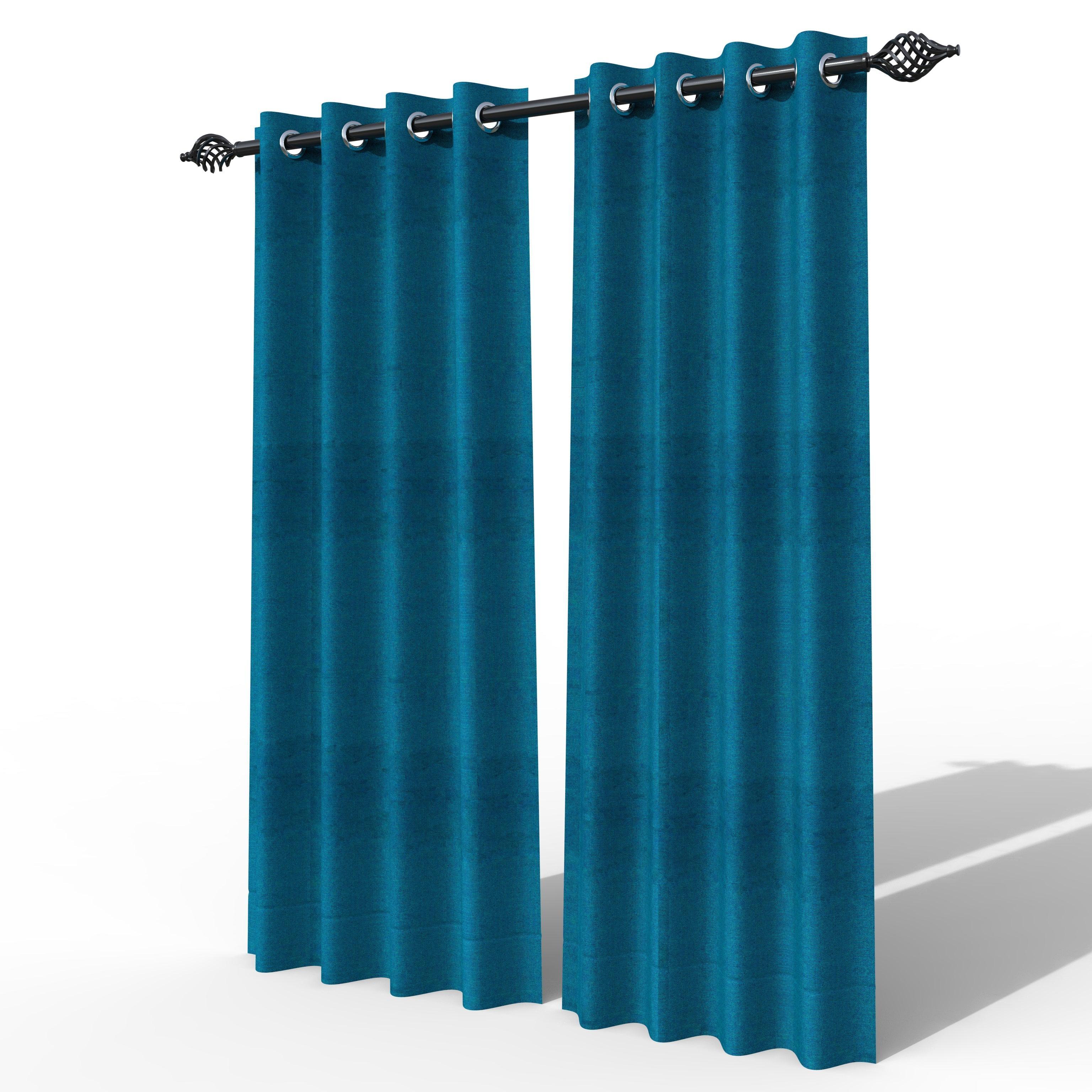 Fabrahome Light Filtering 7 Ft Rectangular Jute Fabric Curtain ( Blue ) - WoodenTwist