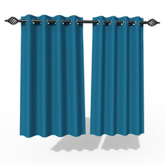 Fabrahome Light Filtering 4.5 Ft Jute Fabric Window Curtain ( Blue ) - WoodenTwist