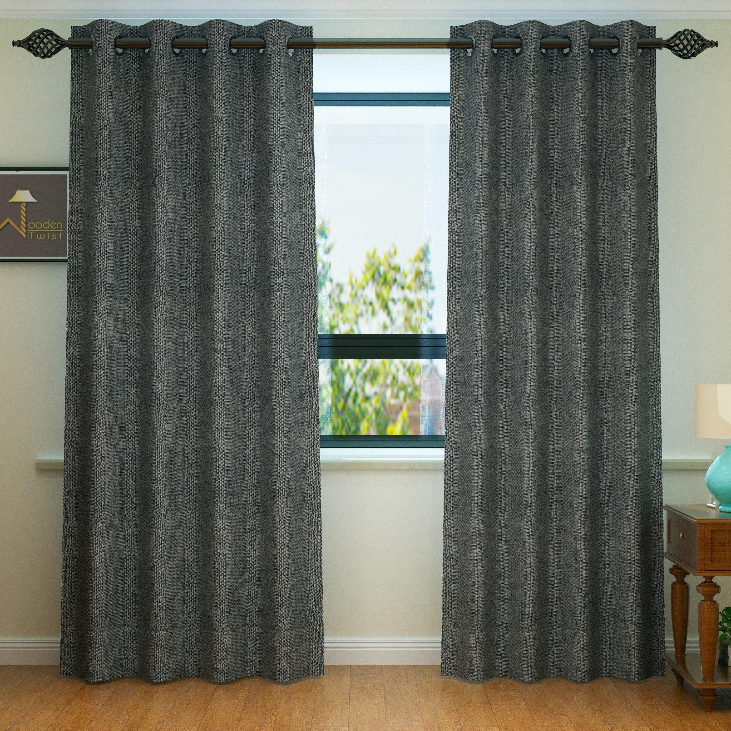 Fabrahome Light Filtering 10 Ft Rectangular Jute Fabric Curtain ( Dark Grey ) - WoodenTwist