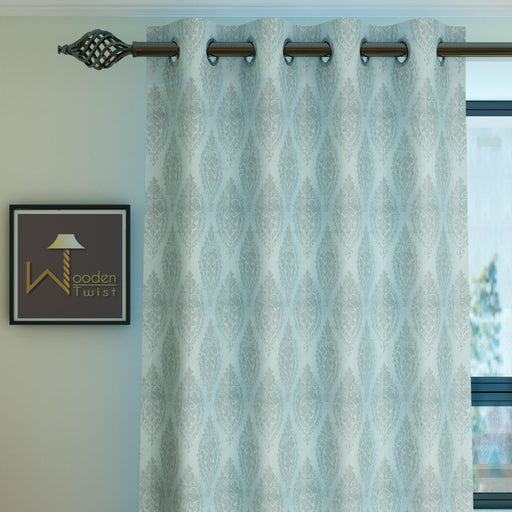 Fabrahome Light Filtering 4.5 Ft Rectangular Fusion Fabric Curtain ( Light Blue & Grey ) - WoodenTwist