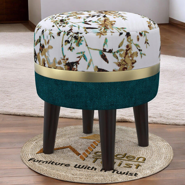 Wooden Twist Relish Puffy Ottoman Stool For Living Room (Mustard & Green) - WoodenTwist