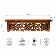 Hand Carved Wooden Wall Shelf with Jali Work for Living Room