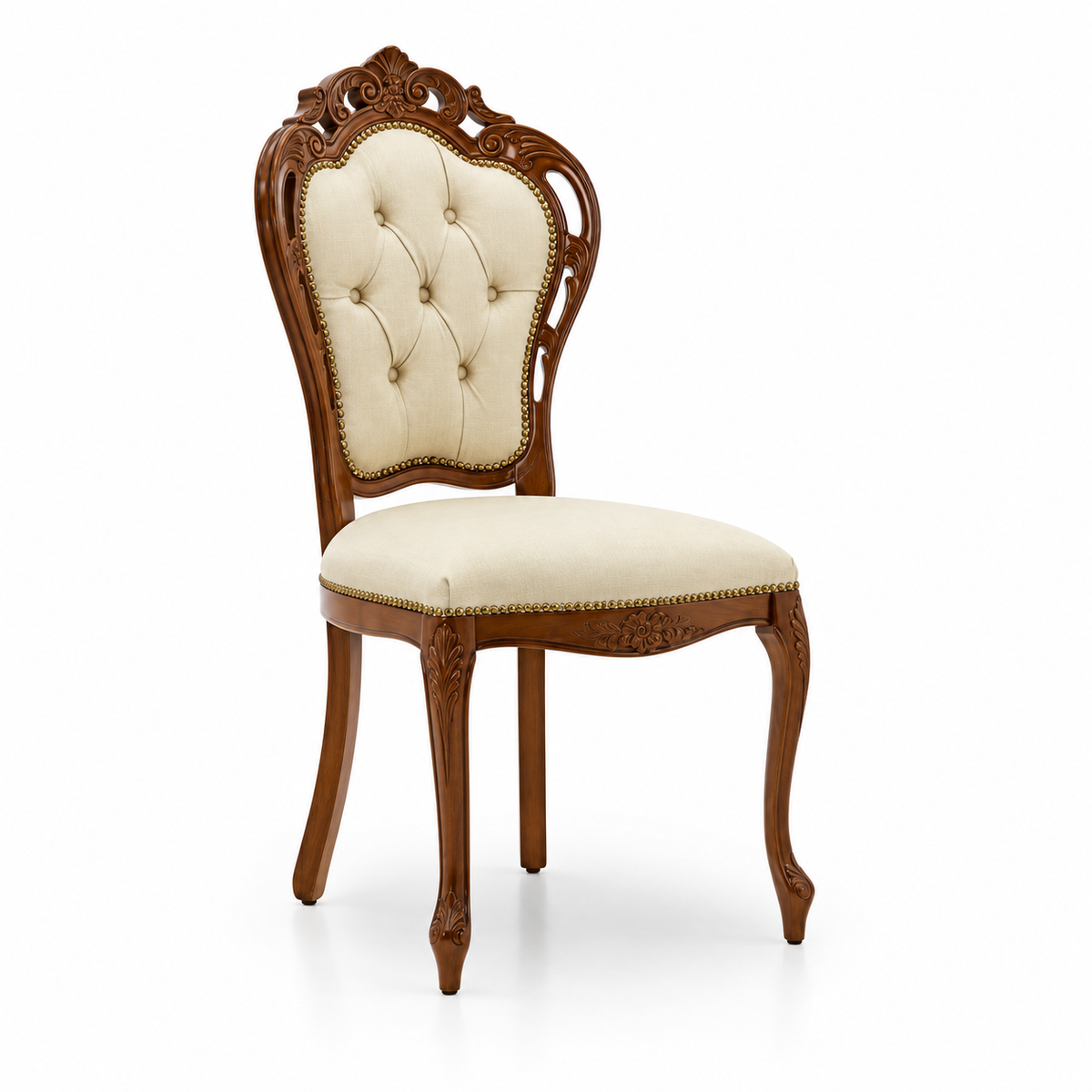 Wooden Twist Muzryo Hand Carved Teak Wood Dining Chair (Brown) - White Background