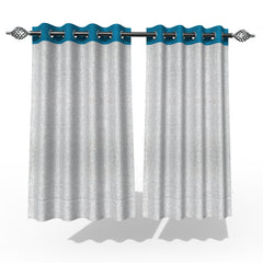 Fabrahome Light Filtering 4.5 Ft Jute Fabric Window Curtain ( Grey & Blue ) - WoodenTwist