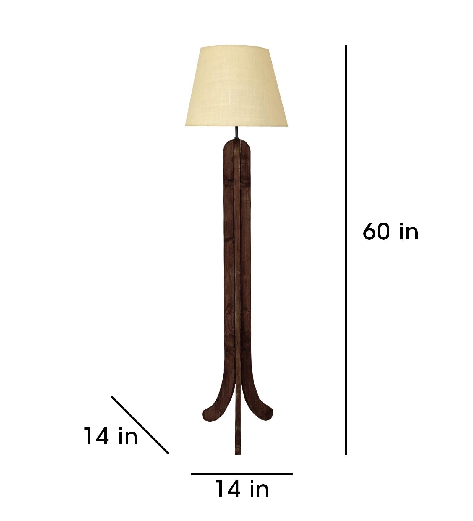 Damien Wooden Floor Lamp with Brown Base and Jute Fabric Lampshade - WoodenTwist