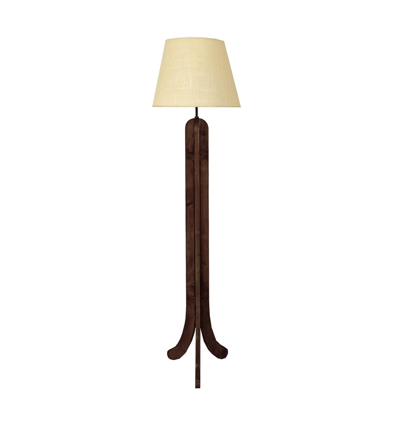 Damien Wooden Floor Lamp with Brown Base and Jute Fabric Lampshade - WoodenTwist