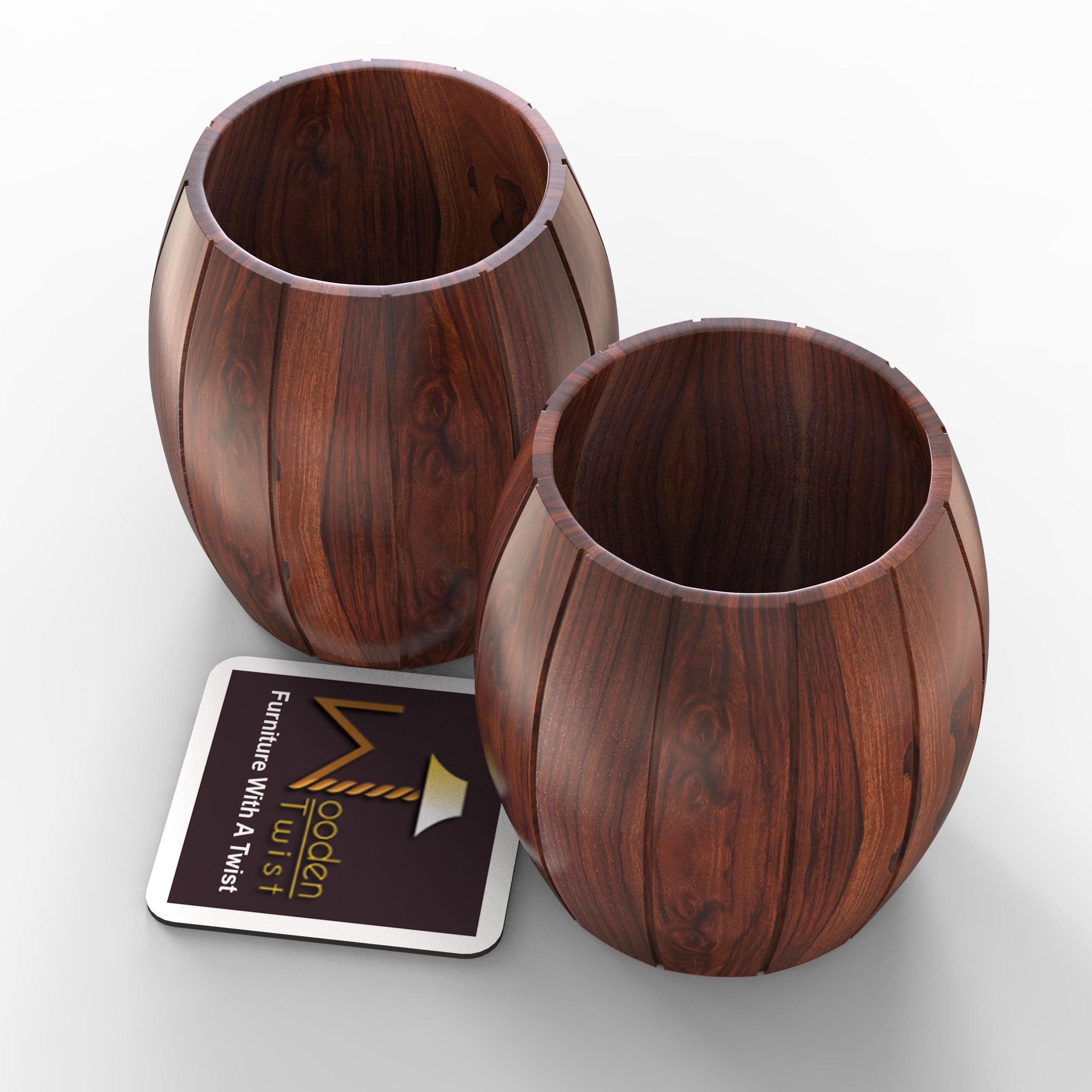 Wooden Barrel Shaped Cutlery Holder & Spoon Holder (Set of 2) - WoodenTwist