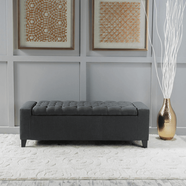 Wooden Twist Raffinée Storage Bench - Dark Gray - Front View