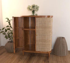 Rattan Rosewood Door Cabinet