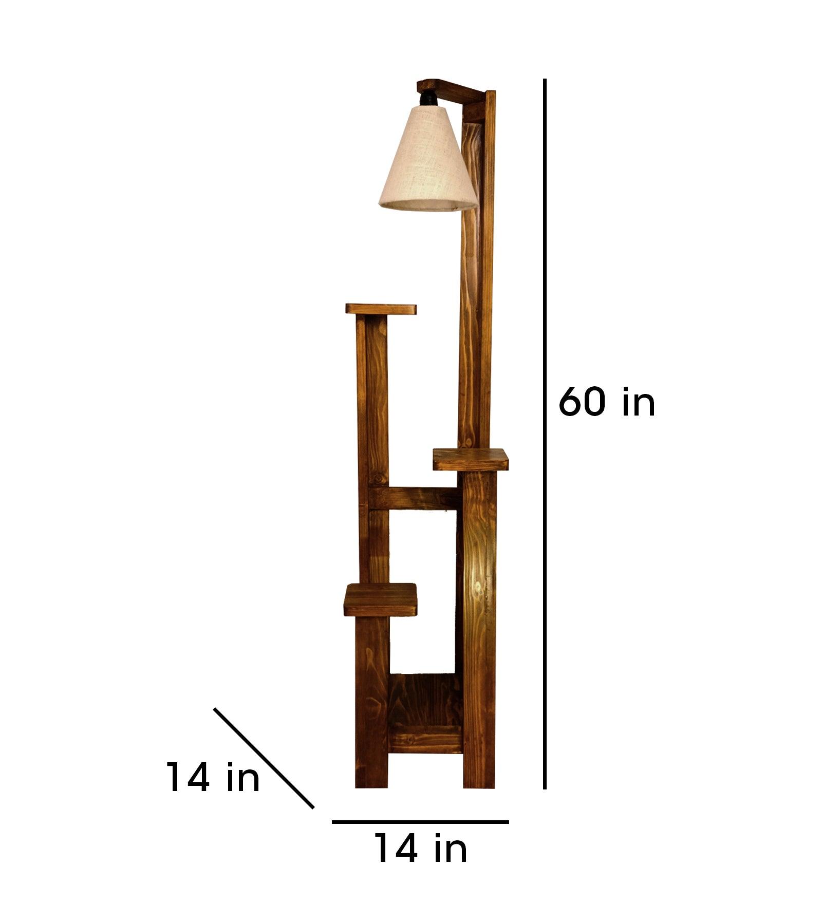 Dorian Wooden Floor Lamp with Brown Base and Jute Fabric Lampshade - WoodenTwist