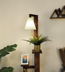 Dorian Wooden Floor Lamp with Brown Base and Jute Fabric Lampshade - WoodenTwist