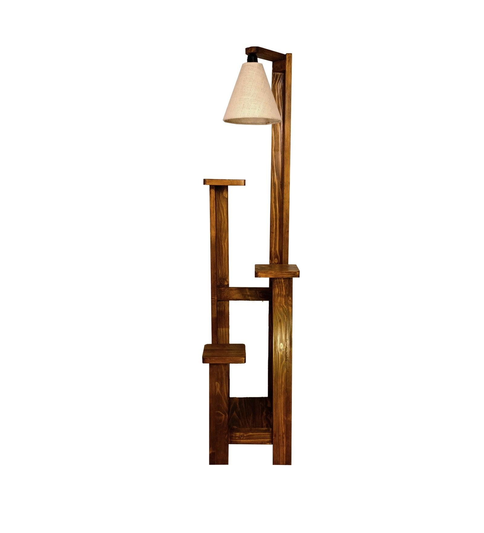 Dorian Wooden Floor Lamp with Brown Base and Jute Fabric Lampshade - WoodenTwist