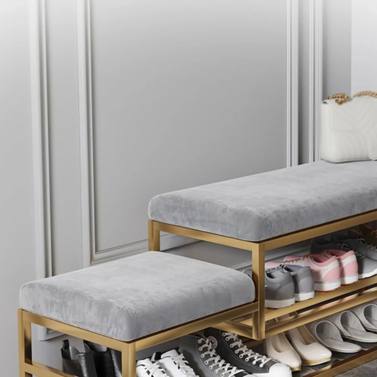 Double-seat shoe storage bench