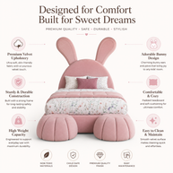Wooden Twist Doze Elegant Rabbit Shaped Bunny Bed for Modern Whimsical Bedroom for Kids & Adults In Soft Fabric