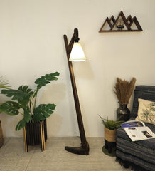 Druid Wooden Floor Lamp with Brown Base and Jute Fabric Lampshade - WoodenTwist