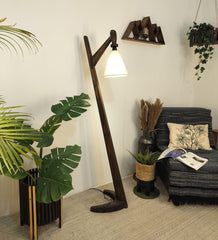 Druid Wooden Floor Lamp with Brown Base and Jute Fabric Lampshade - WoodenTwist