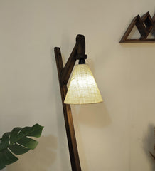 Druid Wooden Floor Lamp with Brown Base and Jute Fabric Lampshade - WoodenTwist