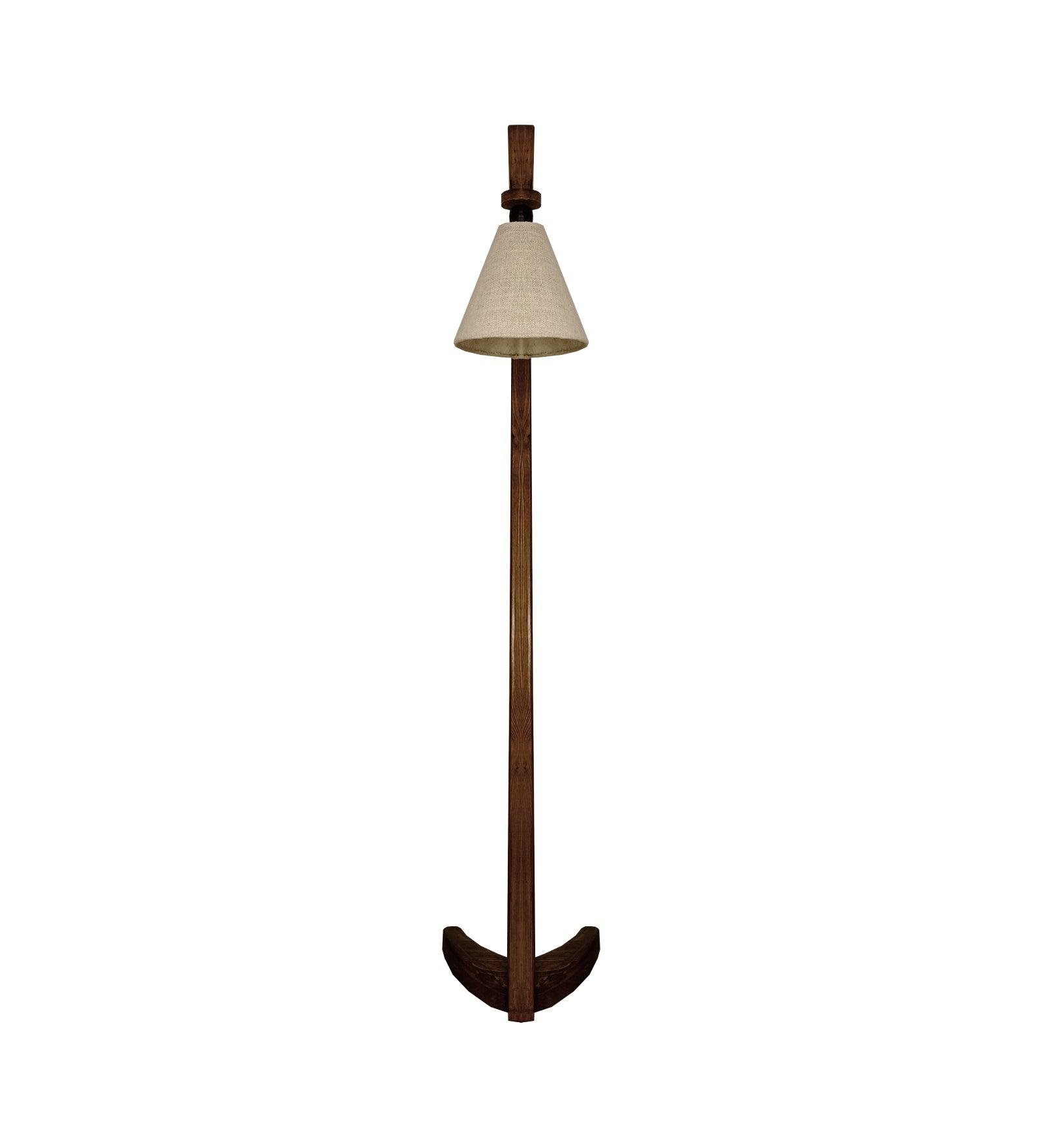 Druid Wooden Floor Lamp with Brown Base and Jute Fabric Lampshade - WoodenTwist