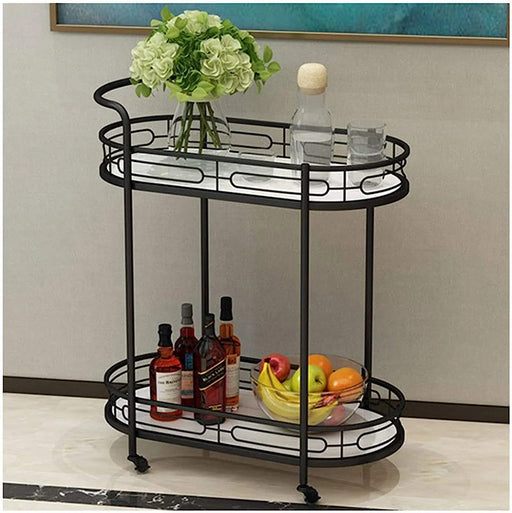 Modern Oval Iron Trolley with White Marble Top