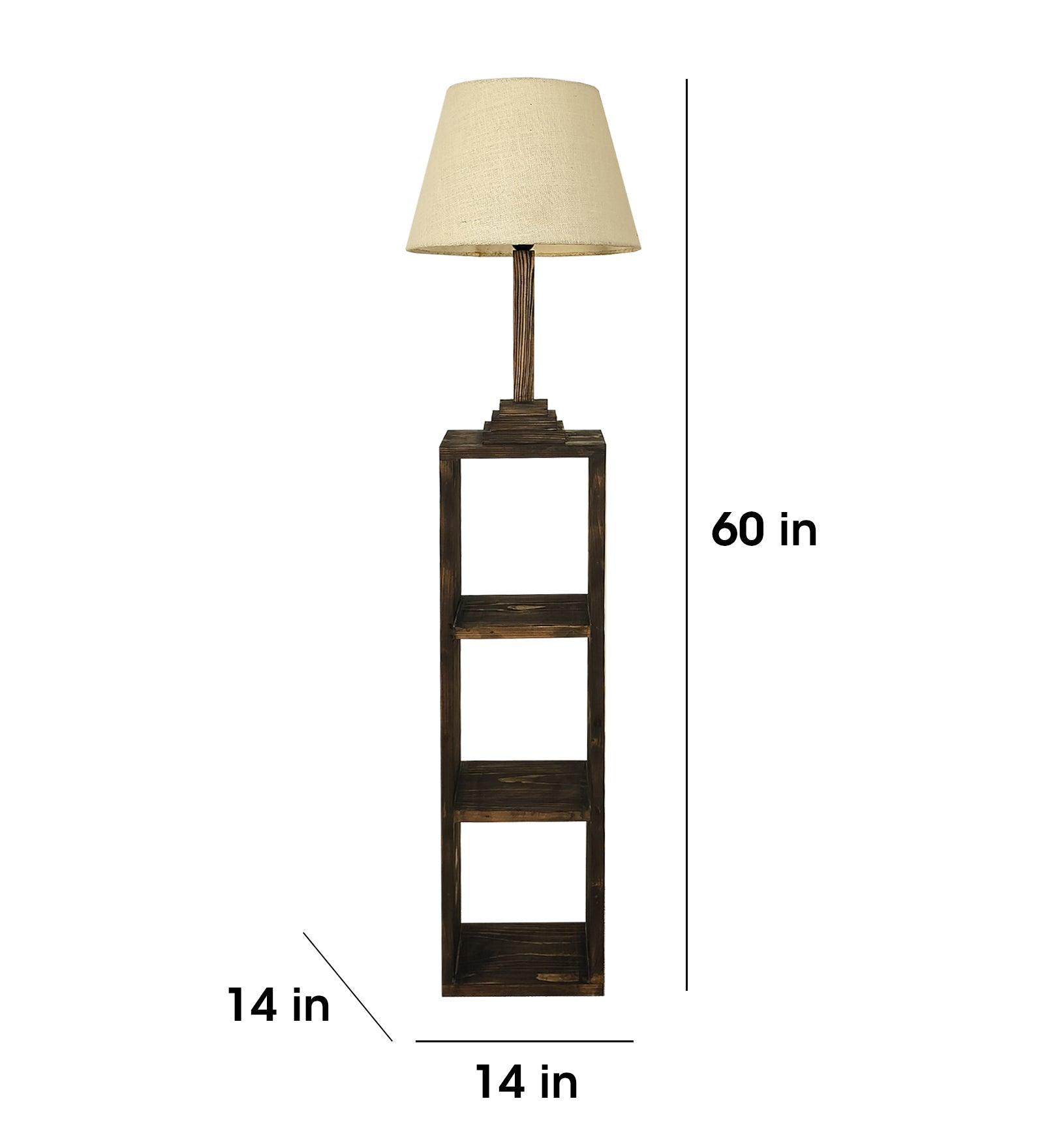 Ebenezer Wooden Floor Lamp with Brown Base and Beige Fabric Lampshade - WoodenTwist