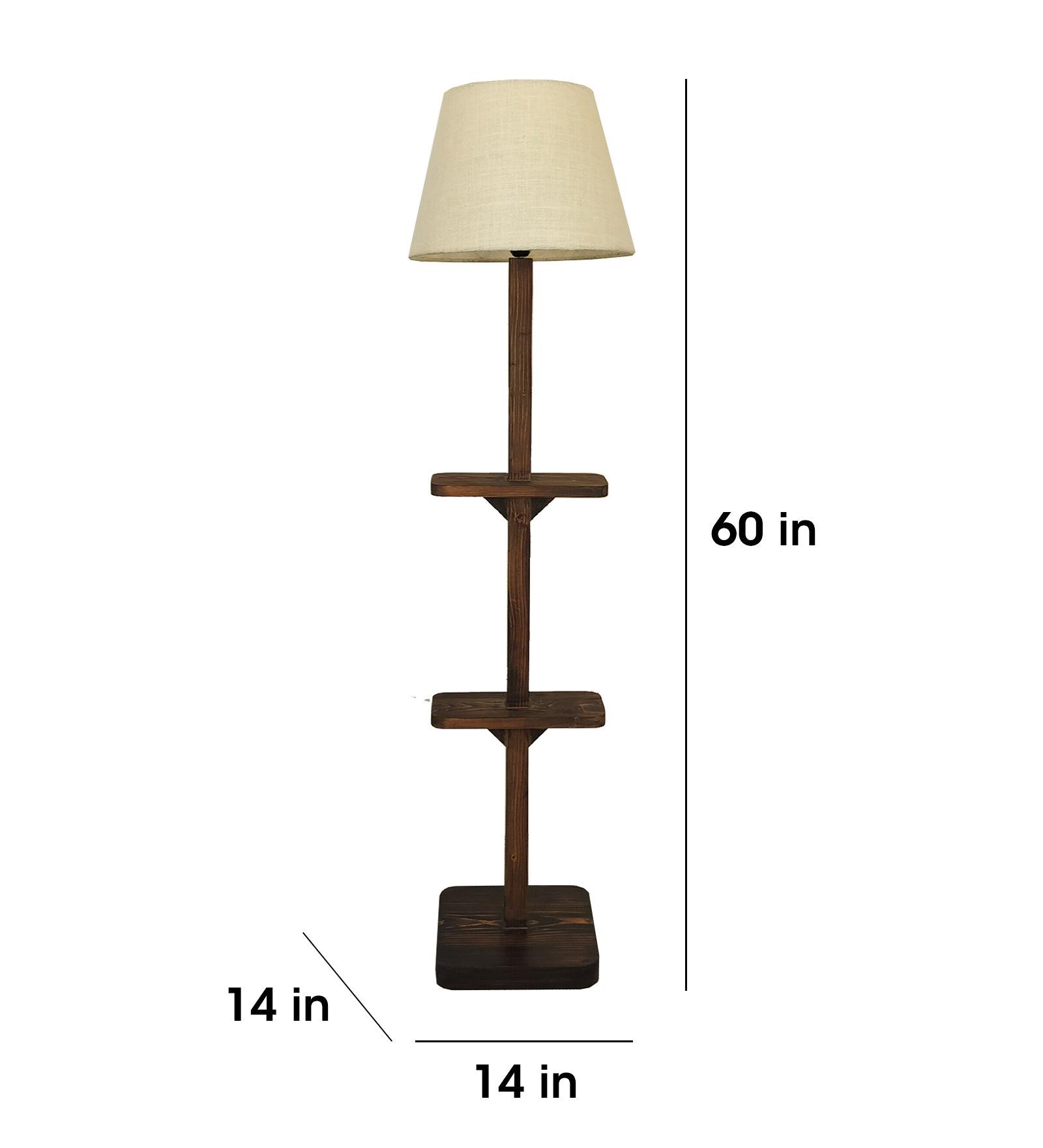 Elania Wooden Floor Lamp with Brown Base and Beige Fabric Lampshade - WoodenTwist