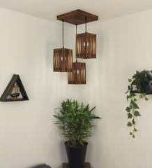 Elegant Wooden Cluster Hanging Lamp (Brown)