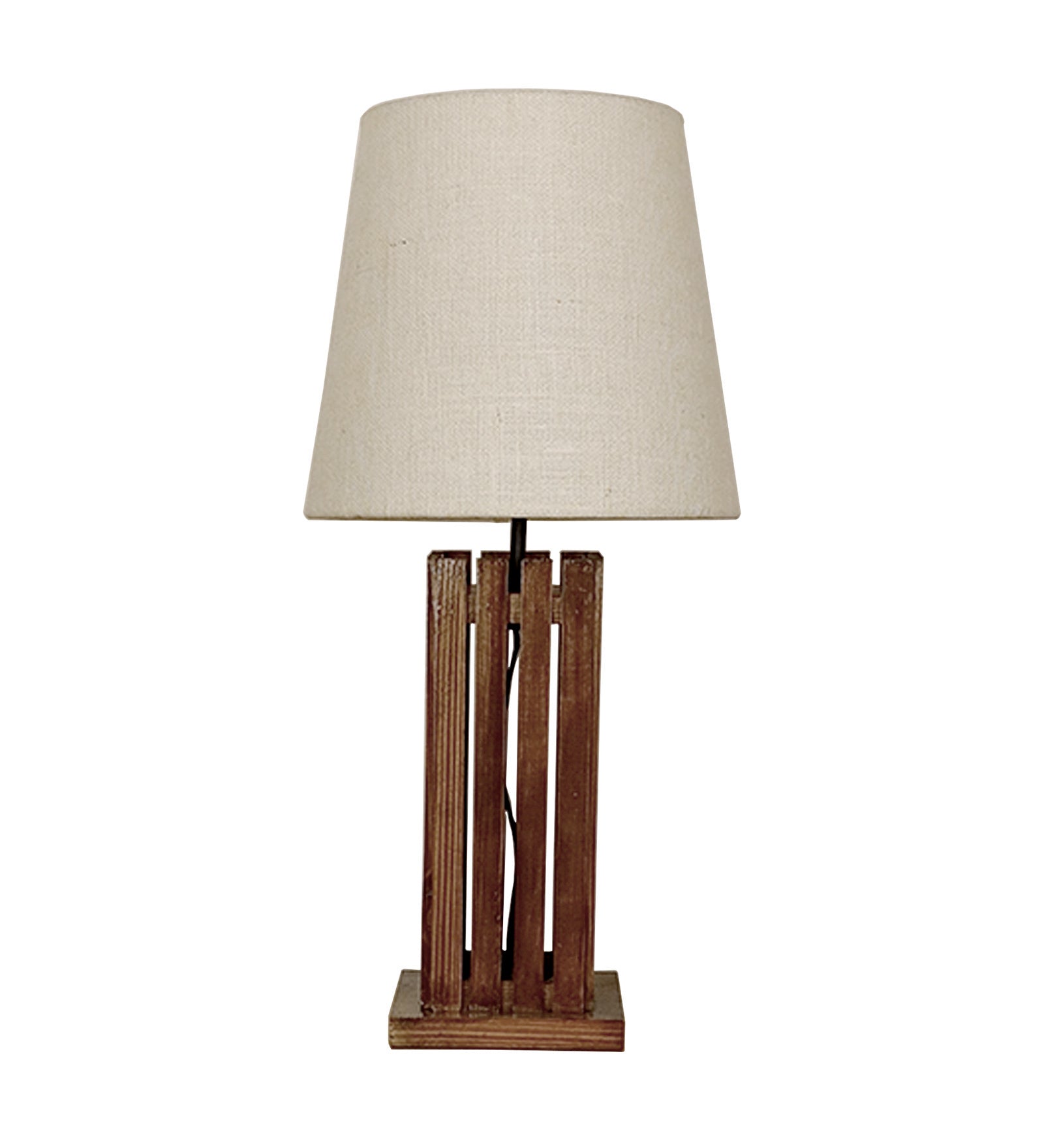 Elegant Brown Wooden Table Lamp with Black Fabric Lampshade