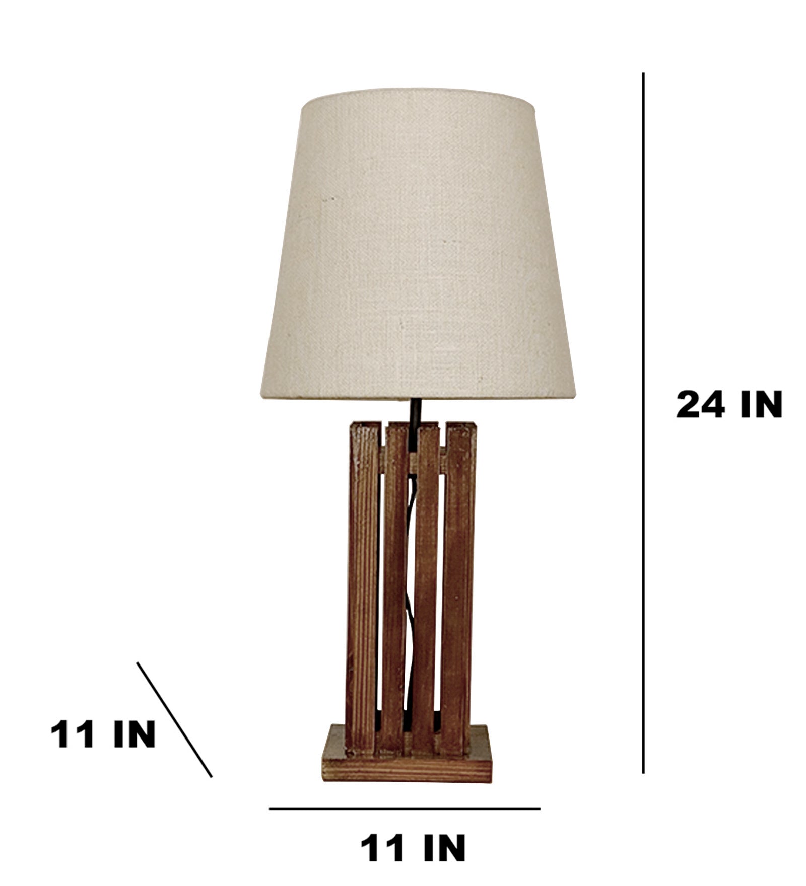 Elegant Brown Wooden Table Lamp with Black Fabric Lampshade