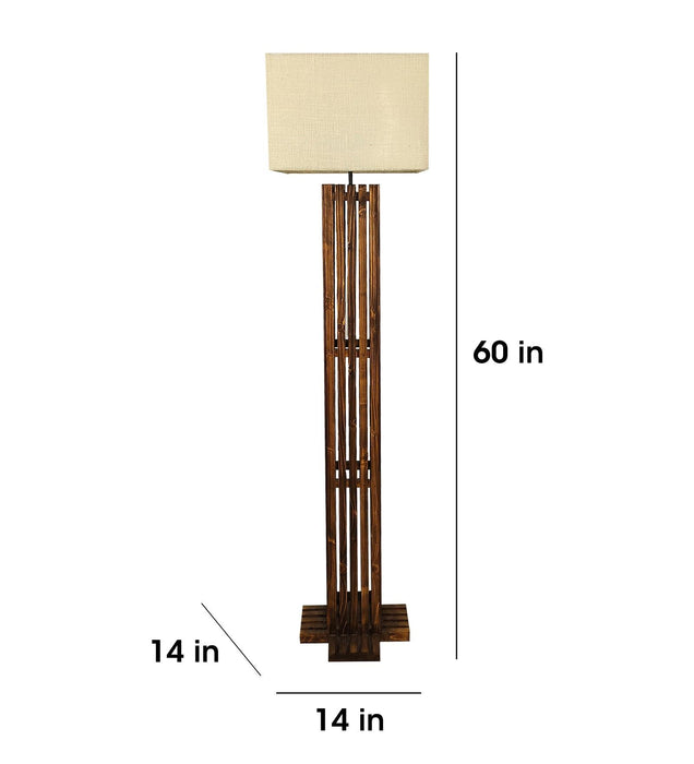 Elegant Wooden Floor Lamp with Brown Base and Beige Fabric Lampshade - WoodenTwist