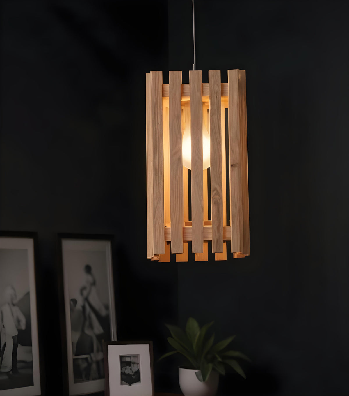 Elegant Beige Wooden Single Hanging Lamp