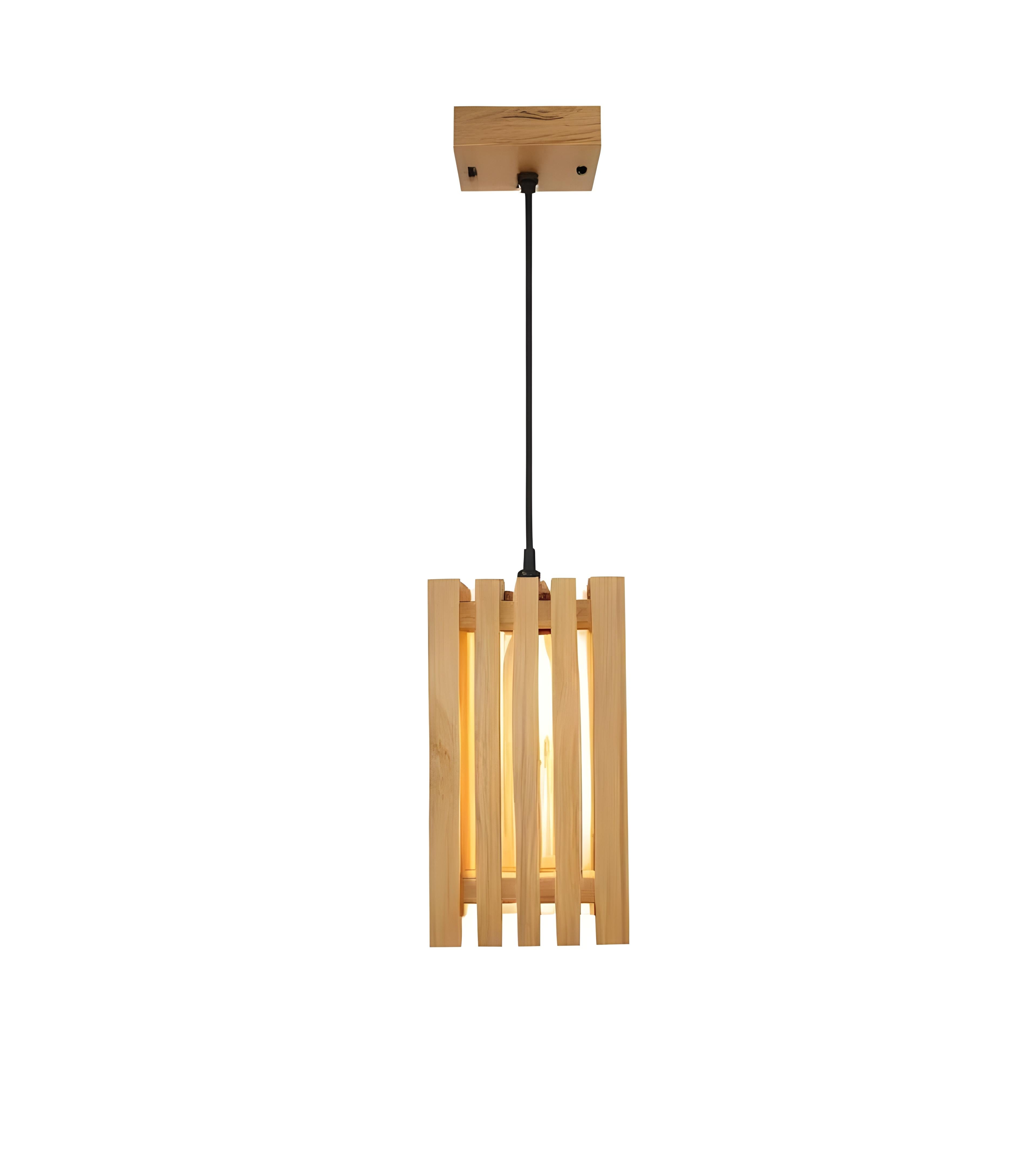 Elegant Beige Wooden Single Hanging Lamp