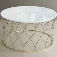 Wooden Twist Eivin Stylish Marble Finish Laminated Top Wrought Iron Coffee Table for Modern Living Room Decor - WoodenTwist